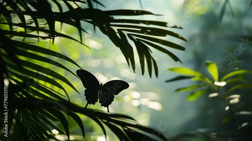 Butterfly Silhouette in Tropical Forest