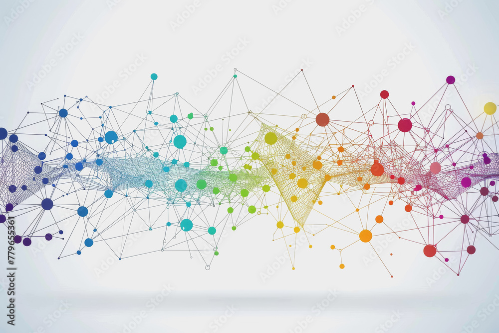 Abstract futuristic wave with colorful lines connecting dots. digital data communication background. Abstract futuristic wave with colorful lines connecting dots. digital data communication background.