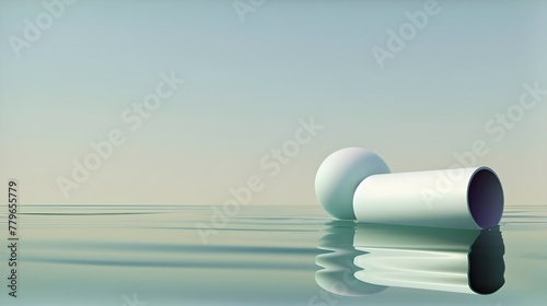  Tranquil Reflections  Serene 3D Cylinder Resting Peacefully on a Tranquil Lake hand edited generative AI