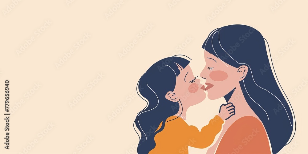 A woman is hugging a child. The woman is wearing a yellow shirt. The child is kissing the woman's face A woman is hugging a child. The woman is wearing a yellow shirt. The child is kissing the woman's face