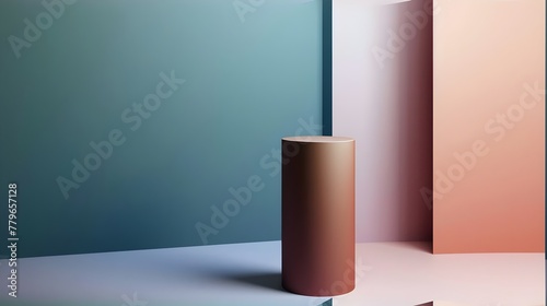Towering Simplicity: Sleek 3D Cylinder Standing Tall Against a Pastel Background hand edited generative AI