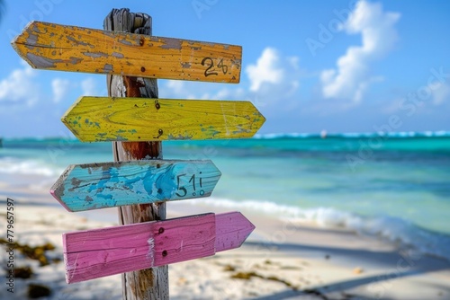 The sign is on a beach near the ocean