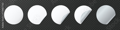 Circle sticker curled set. Sticky notes blank set. Adhesive papers with corner curl.