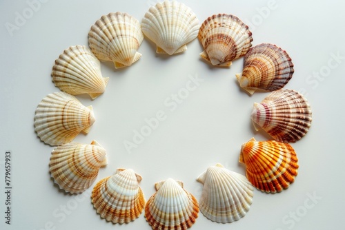 A row of shells are arranged in a circle