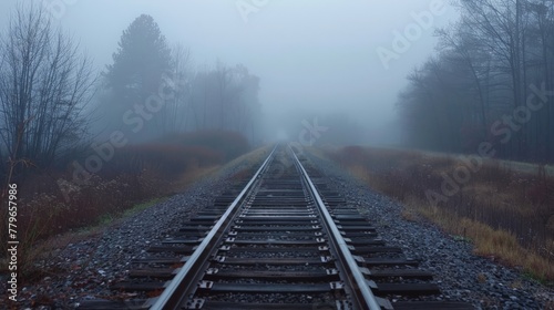 Train Tracks On Foggy Morning