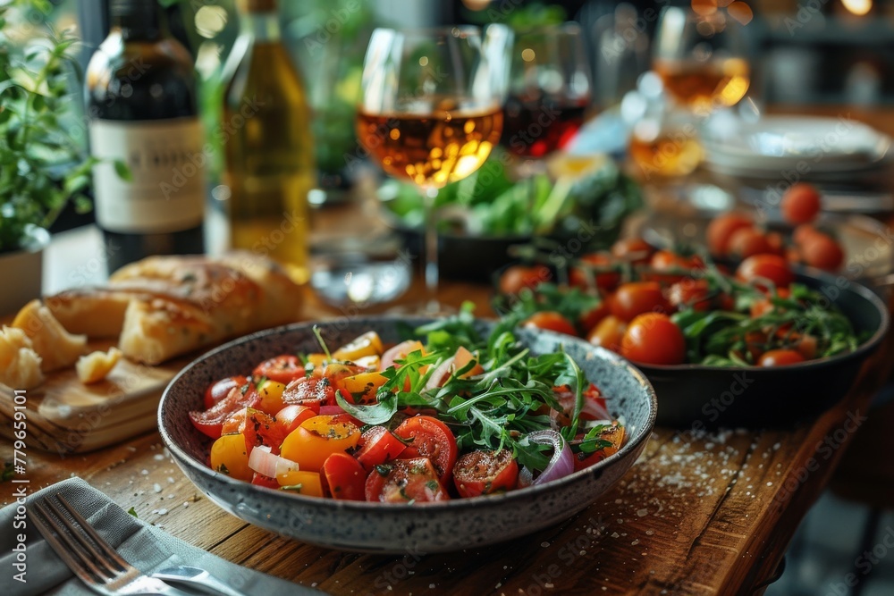 A well-presented plate featuring an appetizing salad amidst a fancy dining setup, demonstrates an enjoyable fine dining experience