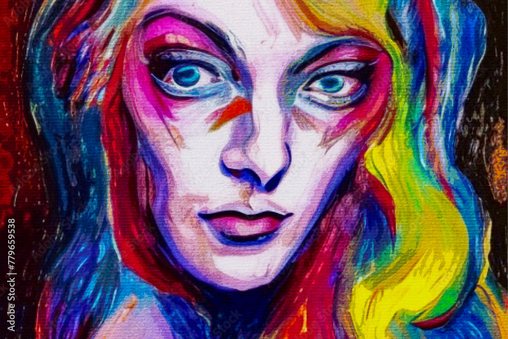Fictional female character. Watercolor painted on canvas. Artistic brush strokes. Generated by Ai Fictional female character. Watercolor painted on canvas. Artistic brush strokes. Generated by Ai
