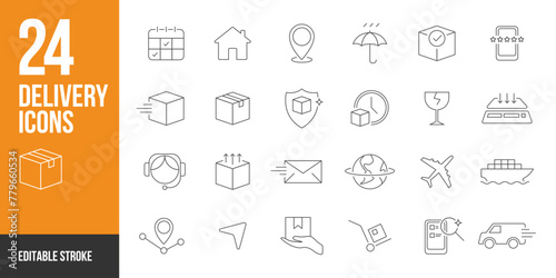 Delivery and shipping icon set in line style. Delivery and shipping simple black line style symbol sign for apps and website and infographic vector illustration.	