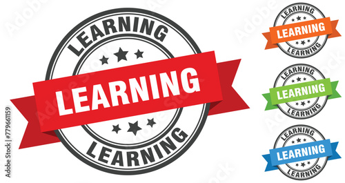 learning stamp. round band sign set. label
