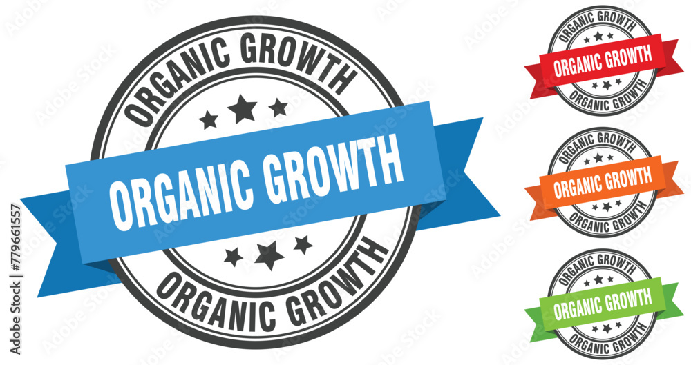 organic growth stamp. round band sign set. label organic growth stamp. round band sign set. label