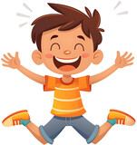 A boy jumping and smiling happily