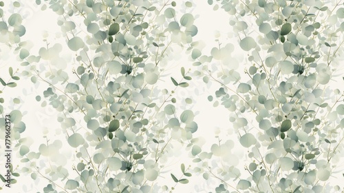 Silver dollar eucalyptus branches, minimalist style, on white