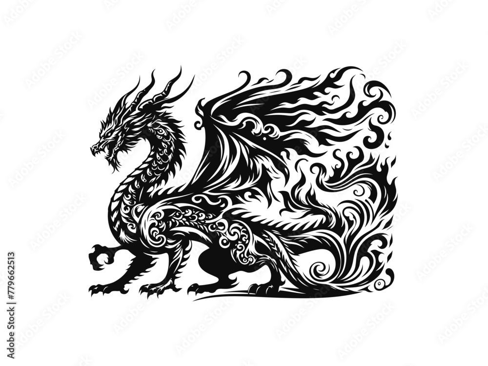 Fantasy Flames: Fiery Dragon Vectors for Mythical Creation Fantasy Flames: Fiery Dragon Vectors for Mythical Creation
