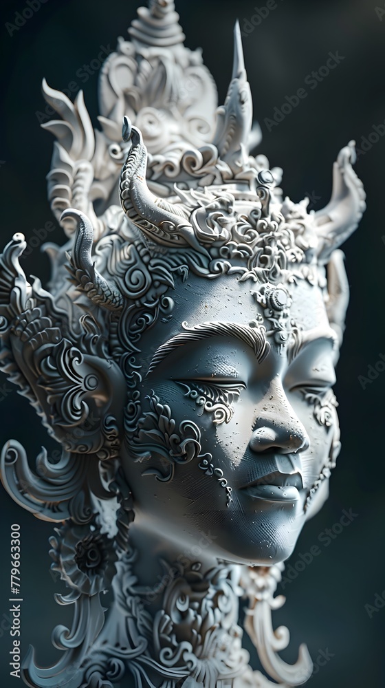 Cybernetically Enhanced Digital Sculpture of a Thai Mythological Deity in Ornate,Intricate Detail