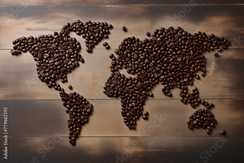 World Map Made of Coffee Beans. Generative AI