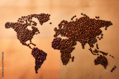 World Map Made of Coffee Beans. Generative AI