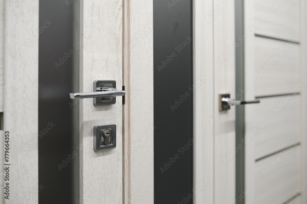 Shop window of doors. A large selection of doors for house Shop window of doors. A large selection of doors for house