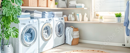 Modern Laundry Room with Stylish Organization. Home Interior Concept. Home Improvement . photo