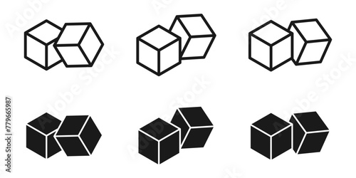 Sugar cubes icon set. Ice cube vector illustration. Square dice outline symbol isolated. photo