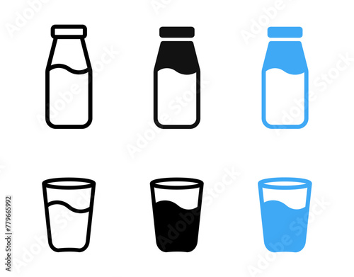 Milk bottle icon. Glass of water icon. Drink symbol. Beverage mug or juice cup isolated vector illustration.