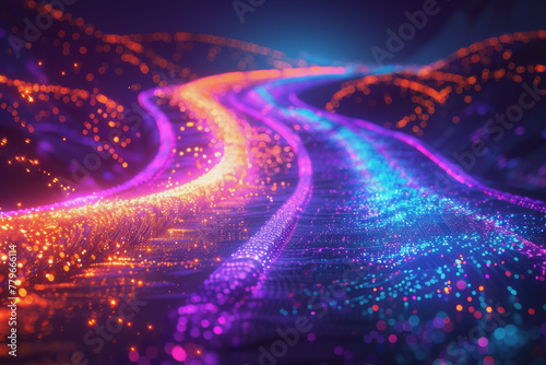 technology roads made out of fiber and network connections. colorful abstract background.