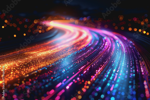 technology roads made out of fiber and network connections. colorful abstract background.