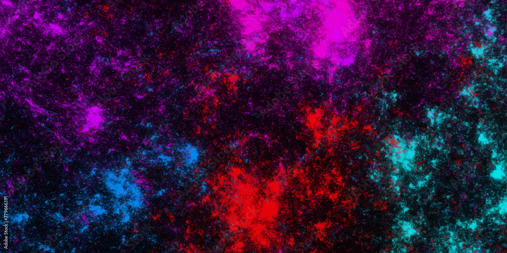 Star field background Aquamarine and pink dark red pink, blue and purple nebula universe. Cosmic neon light blue watercolor background aquarelle deep black Paper textured. Fantastic outer view space 