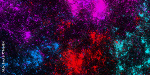 Star field background Aquamarine and pink dark red pink, blue and purple nebula universe. Cosmic neon light blue watercolor background aquarelle deep black Paper textured. Fantastic outer view space 