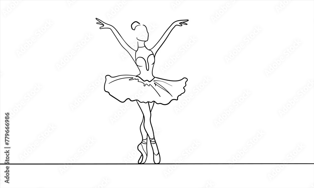 Obraz premium Ballerina dancing continuous line art drawing isolated on white background. Sport line art drawing. Vector illustration