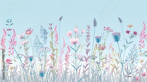 Digital bohemian style flower illustration border poster web page PPT background © jinzhen