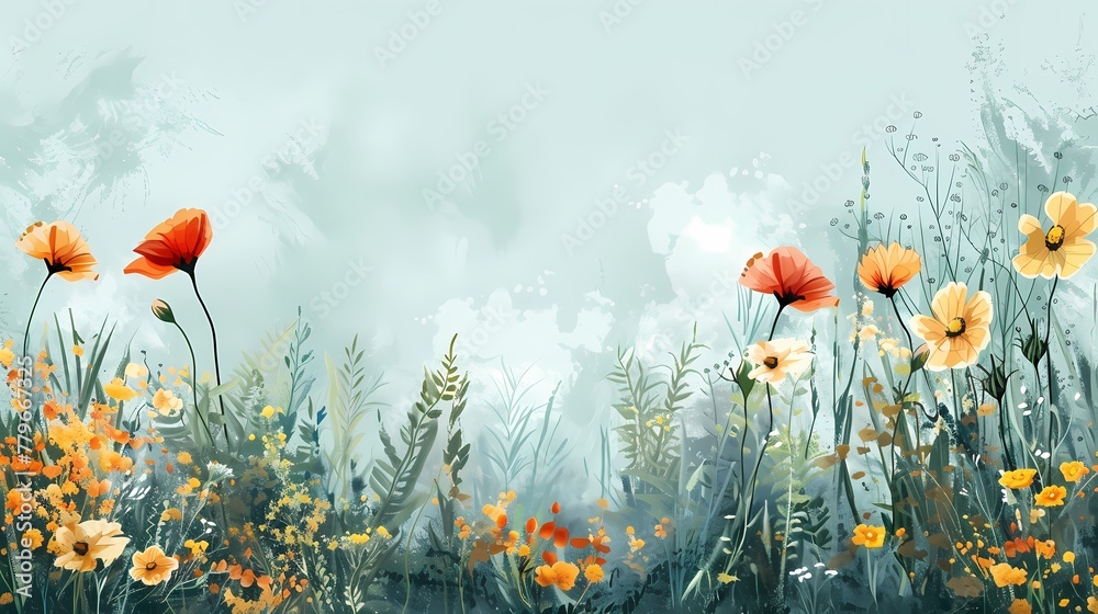 Obraz premium Digital bohemian style flower illustration border poster web page PPT background