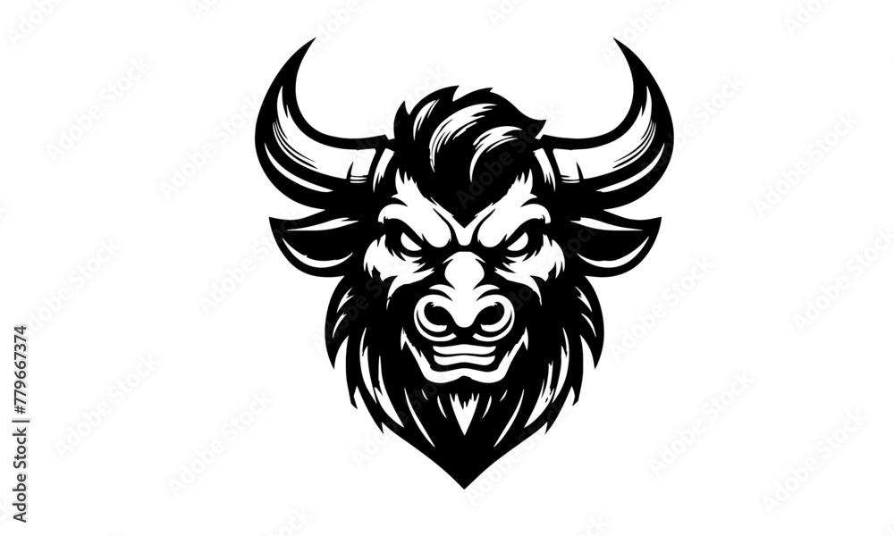 bull mascot logo icon in black and white , attacking bull mascot logo design