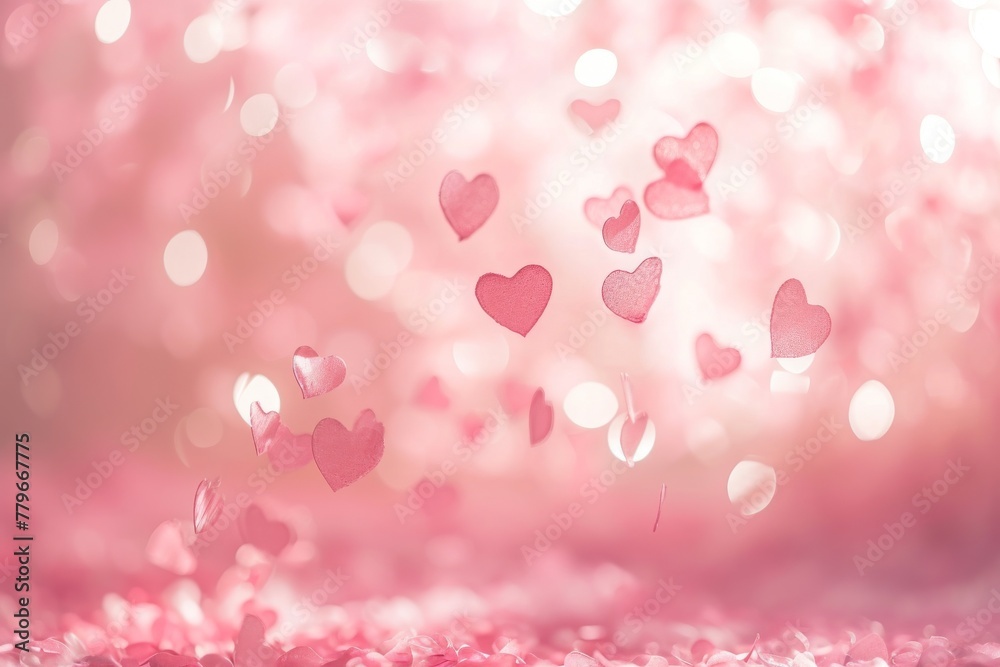A photo featuring a pink background with hearts floating in the air, A romantic backdrop with soft pink hues and floating hearts, AI Generated A photo featuring a pink background with hearts floating in the air, A romantic backdrop with soft pink hues and floating hearts, AI Generated