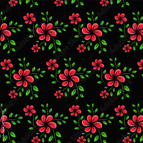 Seamless Floral pattern Design Bold Red Blossoms flower pattern vector illustration black background