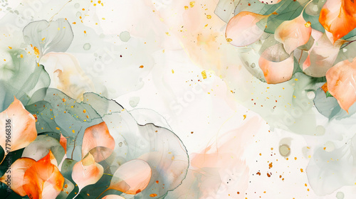 Elegant watercolor peach and gold splash design. Generative AI image photo