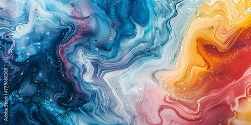 Luminescent swirls of vivid pigments dance amidst glimmering particles, casting a spellbinding spell in this mesmerizing marble ink artwork.