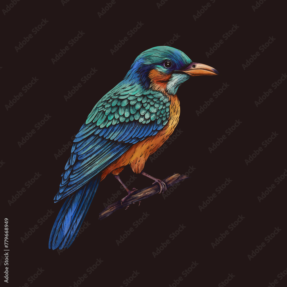 Obraz premium Vintage tropical fantasy bird, isolated hand drawn birds