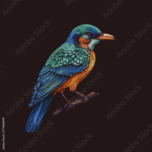 Vintage tropical fantasy bird, isolated hand drawn birds © depiano