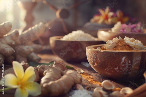 Jamu Indonesian spa uses traditional spices in treatments Retro style processing natural light photo