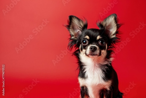 Tiny Chihuahua Puppy Making a Big Impression on Red Backdrop Generative AI © Gelpi