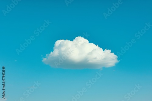 A lone cloud drifts across the vast expanse of a clear blue sky, A single cloud floating in a clear, bright blue sky, AI Generated