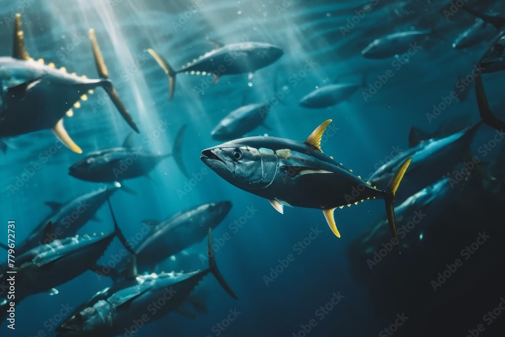 Fototapeta premium Yellowfin Tuna in blue waters