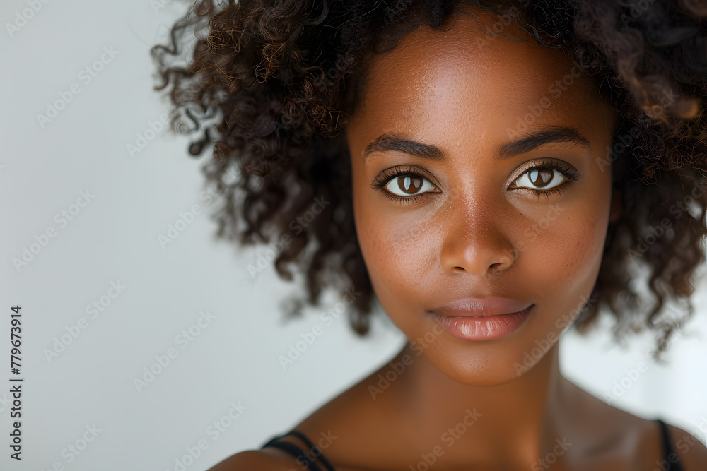 Close up portrait of young beautiful Haitian Dominican woman isolated on a white background