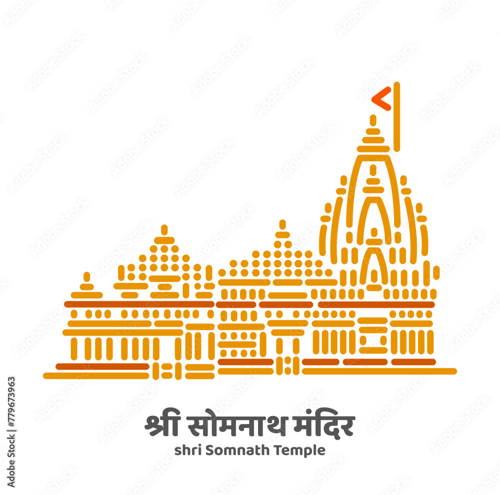 Somnath Temple illustration vector icon on white background.