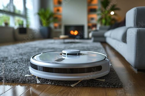 Roomba cleaning living room floor photo