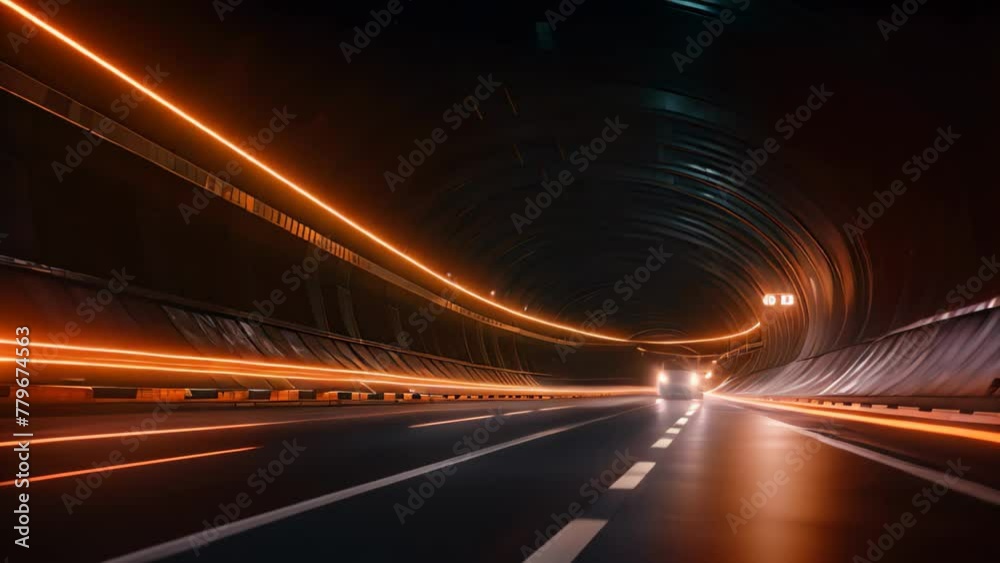 Car on the road in tunnel. 3d rendering toned Video, Underground tunnel with moving cars at night. View from below, AI Generated Car on the road in tunnel. 3d rendering toned Video, Underground tunnel with moving cars at night. View from below, AI Generated