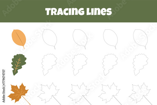 Outline Autumn Leaves On A Worksheet For Tracing Lines For Preschoolers Aged 4-6 Years