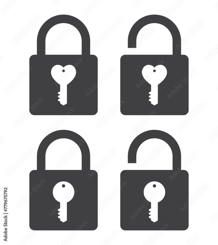 padlock with key icon set padlock with key icon set