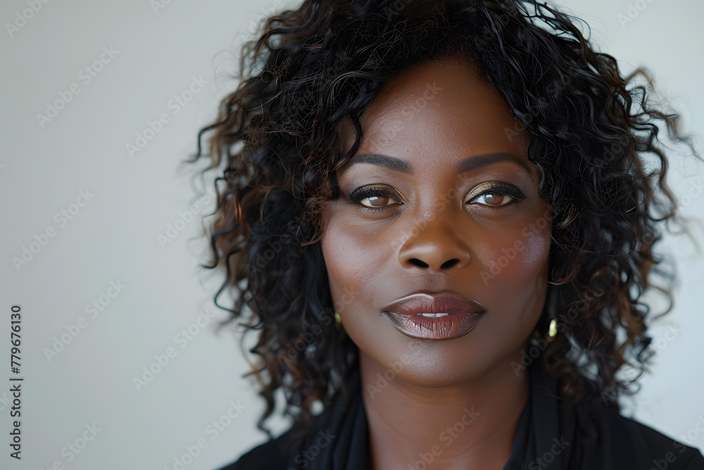 Close up portrait of young beautiful mature Plus size Haitian Dominican woman isolated on a white background Close up portrait of young beautiful mature Plus size Haitian Dominican woman isolated on a white background