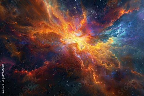 Interstellar Blaze  Vivid Nebula with Radiant Star Core and Cosmic Clouds